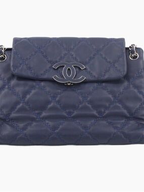 Chanel Wild Stitch Bag Navy Blue Lambskin Chain Shoulder Ruthenium